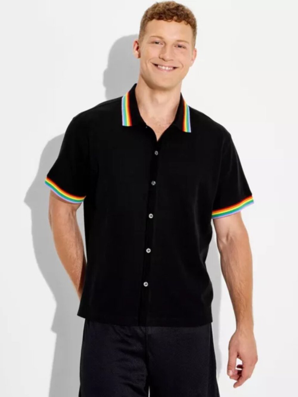 Target Pride Adult Polo Shirt Rainbow Trim Black Button Front Unisex Size Large
